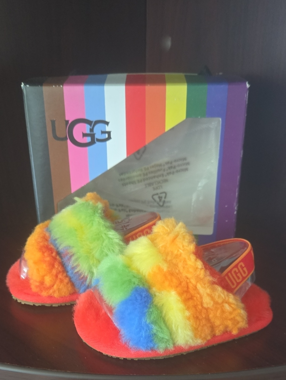 UGG I Fluff Yeah Slide Cali Collage - Multicolor Fur Size 04/05 Baby